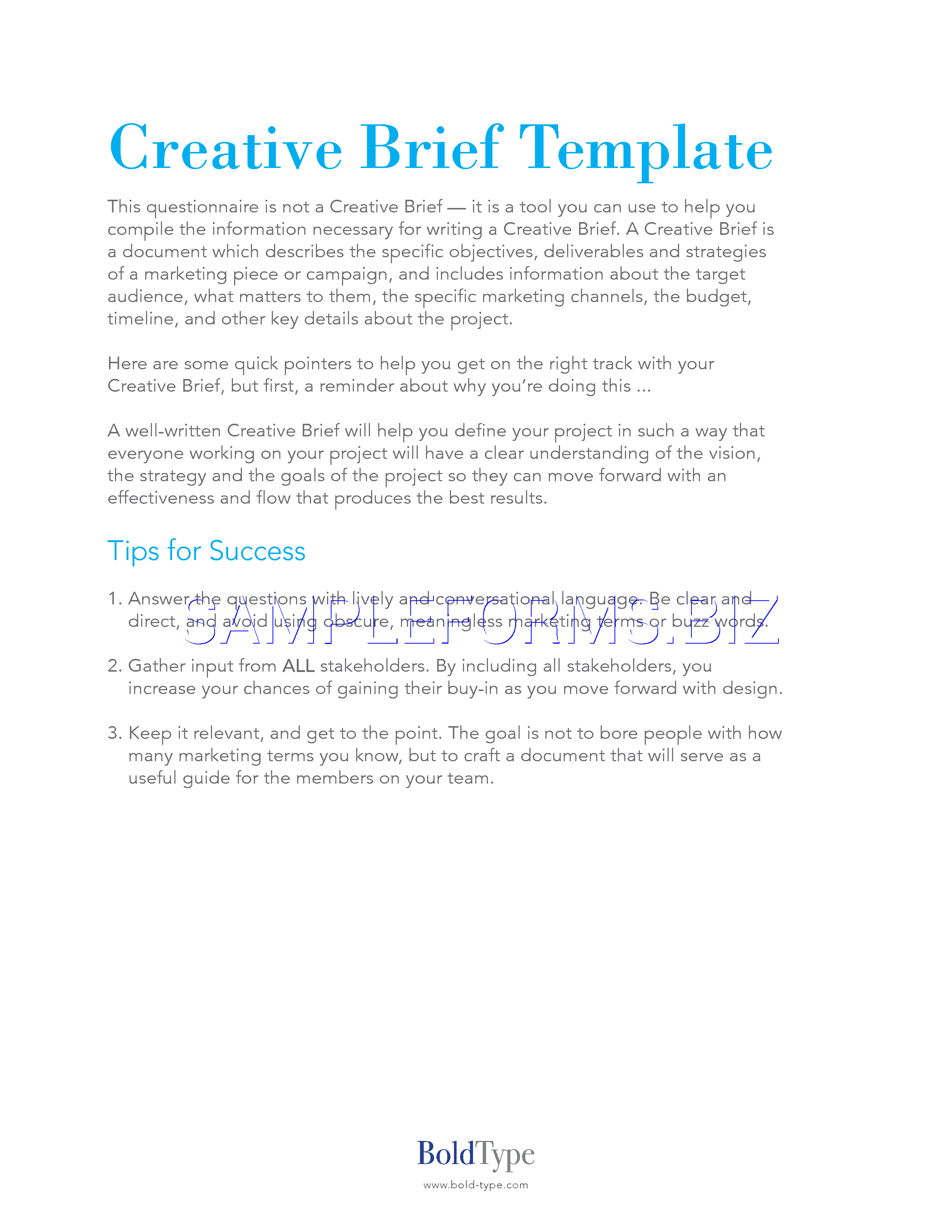 Preview free downloadable Creative Brief Template 3 in PDF (page 1)